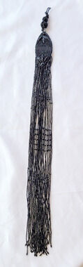 21" Long Artisan OOAK Hanging Light Pull Decor Ornament Black Beaded Fringe Goth